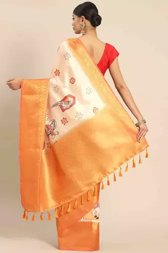 Silk Land  Peach  Printed Art Silk Saree 