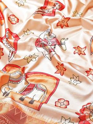 Silk Land  Peach  Printed Art Silk Saree  5