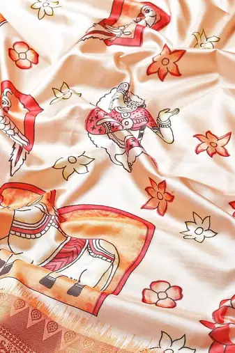 Silk Land  Peach  Printed Art Silk Saree 