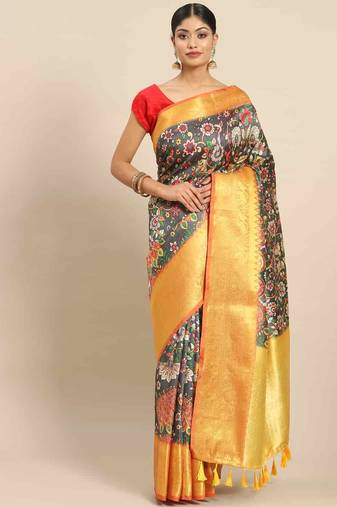 Silk Land  Black  Printed Art Silk Saree 