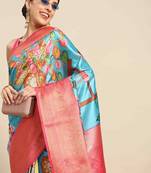 Silk Land  Blue  Printed Art Silk Saree 
