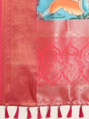 Silk Land  Blue  Printed Art Silk Saree  5