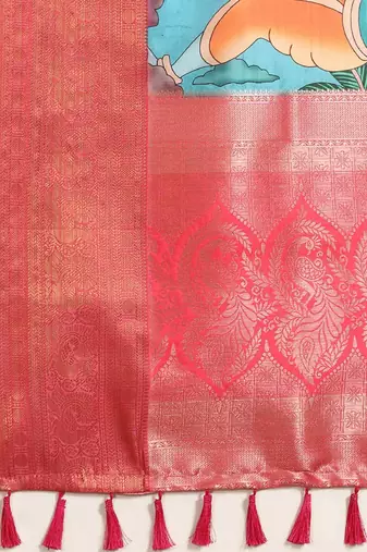 Silk Land  Blue  Printed Art Silk Saree 