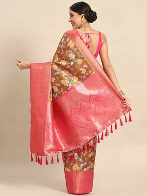 Silk Land  Brown  Printed Art Silk Saree  2