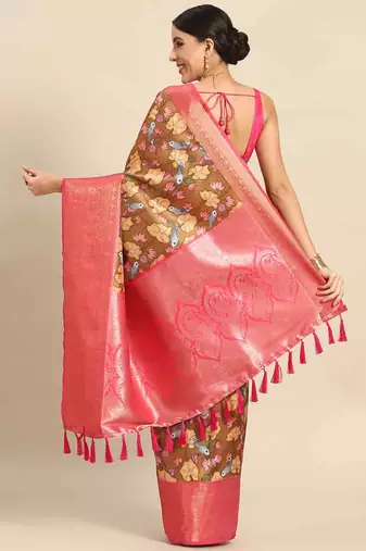 Silk Land  Brown  Printed Art Silk Saree 
