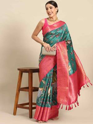 Silk Land  Green  Printed Art Silk Saree  1