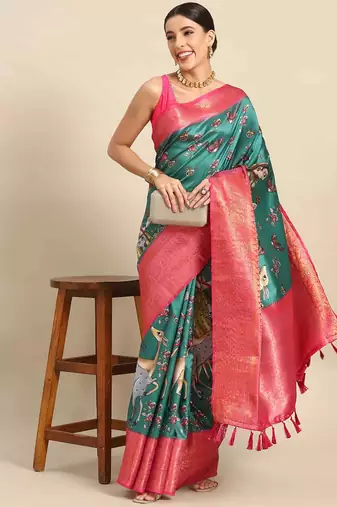 Silk Land  Green  Printed Art Silk Saree 