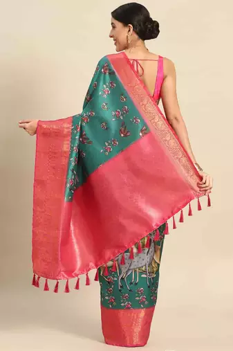 Silk Land  Green  Printed Art Silk Saree 