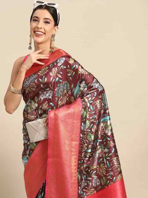 Silk Land  Brown  Printed Art Silk Saree  1