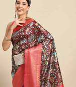 Silk Land  Brown  Printed Art Silk Saree 
