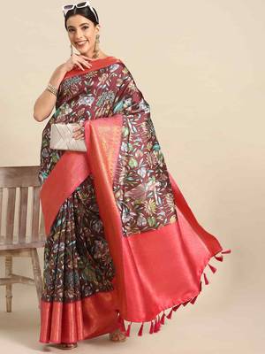 Silk Land  Brown  Printed Art Silk Saree  2