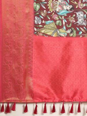 Silk Land  Brown  Printed Art Silk Saree  5