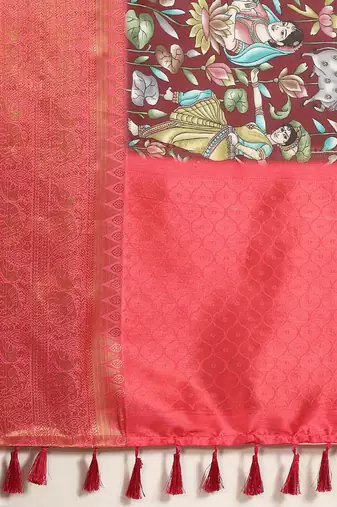 Silk Land  Brown  Printed Art Silk Saree 
