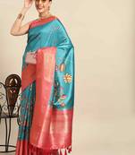 Silk Land  Teal  Printed Art Silk Saree 