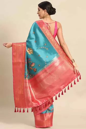 Silk Land  Teal  Printed Art Silk Saree 