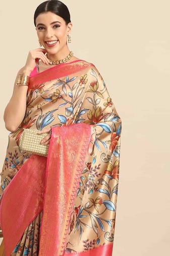 Silk Land  Beige  Printed Art Silk Saree 