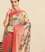Silk Land  Beige  Printed Art Silk Saree 