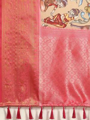 Silk Land  Beige  Printed Art Silk Saree  5