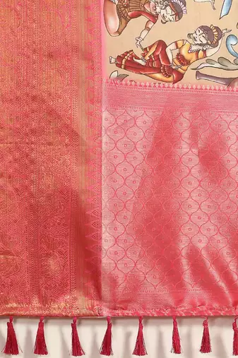 Silk Land  Beige  Printed Art Silk Saree 