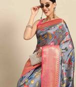 Silk Land  Grey  Printed Art Silk Saree 