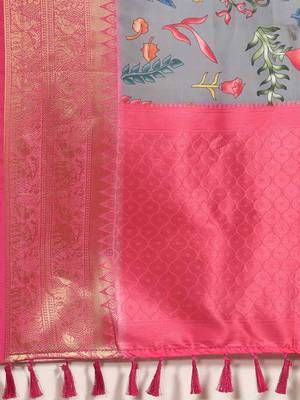 Silk Land  Grey  Printed Art Silk Saree  5