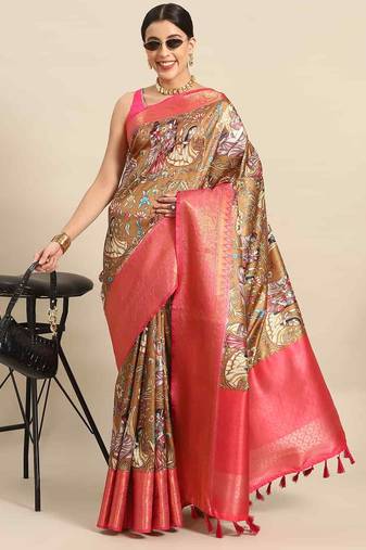 Silk Land  Brown  Printed Art Silk Saree 