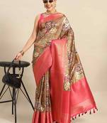 Silk Land  Brown  Printed Art Silk Saree 