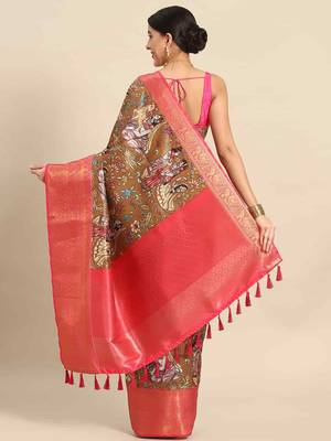Silk Land  Brown  Printed Art Silk Saree  2