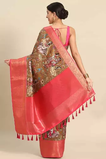 Silk Land  Brown  Printed Art Silk Saree 