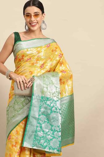 Silk Land  Yellow  Woven Design Tussar Saree 