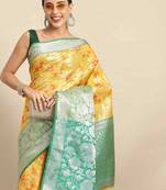 Silk Land  Yellow  Woven Design Tussar Saree 