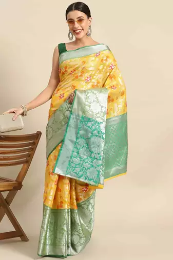 Silk Land  Yellow  Woven Design Tussar Saree 