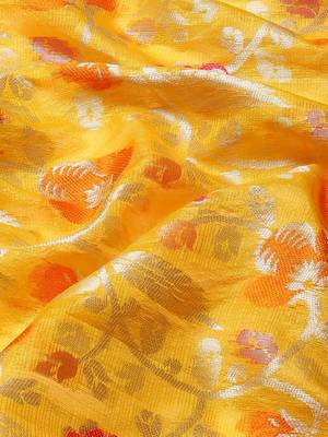 Silk Land  Yellow  Woven Design Tussar Saree  3
