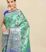 Silk Land  Teal  Woven Design Tussar Saree 