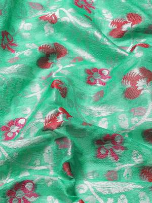 Silk Land  Teal  Woven Design Tussar Saree  3