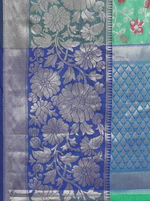 Silk Land  Teal  Woven Design Tussar Saree  5