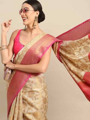Silk Land  Pink  Woven Design Tussar Saree  1