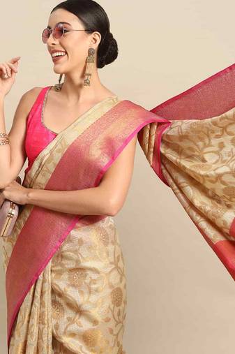 Silk Land  Pink  Woven Design Tussar Saree 