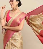Silk Land  Pink  Woven Design Tussar Saree 