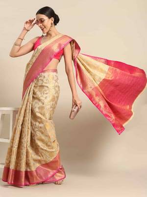 Silk Land  Pink  Woven Design Tussar Saree  2