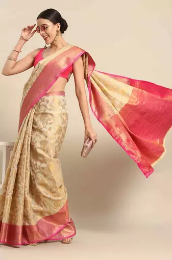 Silk Land  Pink  Woven Design Tussar Saree 