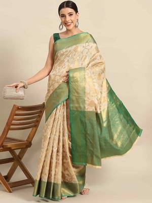 Silk Land  Green  Woven Design Tussar Saree  2