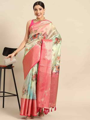 Silk Land  Green  Printed Art Silk Saree  1