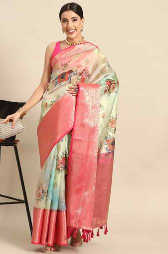 Silk Land  Green  Printed Art Silk Saree 