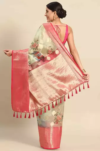 Silk Land  Green  Printed Art Silk Saree 
