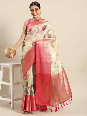 Silk Land  Beige  Printed Art Silk Saree  1