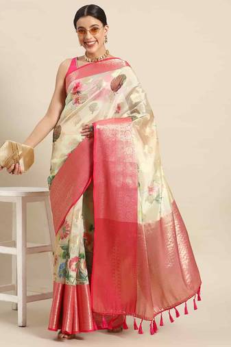 Silk Land  Beige  Printed Art Silk Saree 