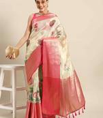 Silk Land  Beige  Printed Art Silk Saree 
