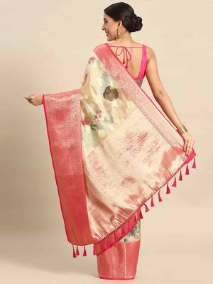 Silk Land  Beige  Printed Art Silk Saree  2