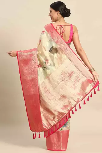 Silk Land  Beige  Printed Art Silk Saree 